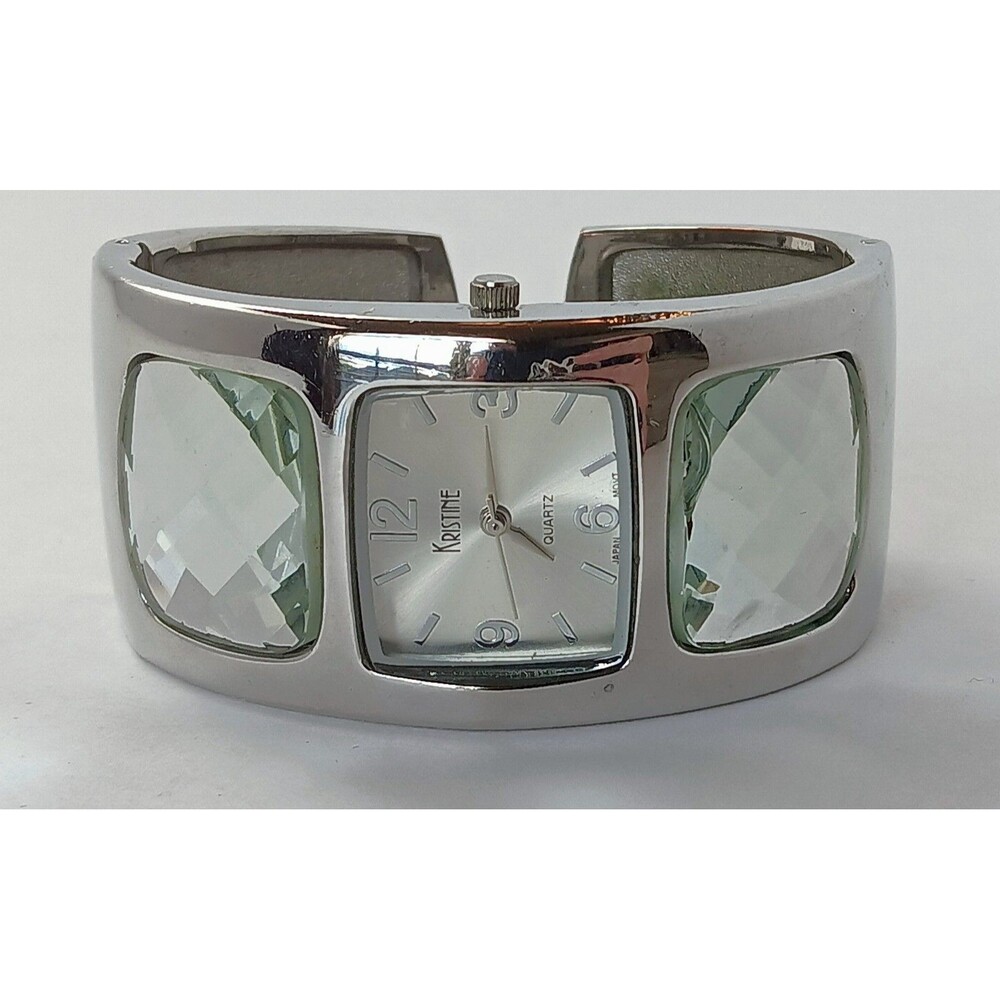 Kristine Cuff Bracelet Quartz Women's Watch Works Crack On One Rhinestone 6 in+